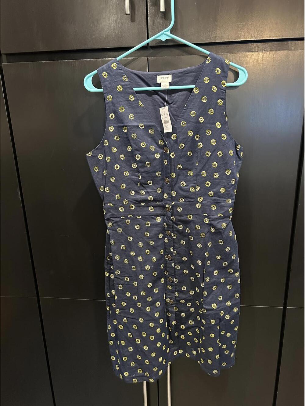 J.Crew Sleeveless Navy Blue Dress with Yellow Floral Print,